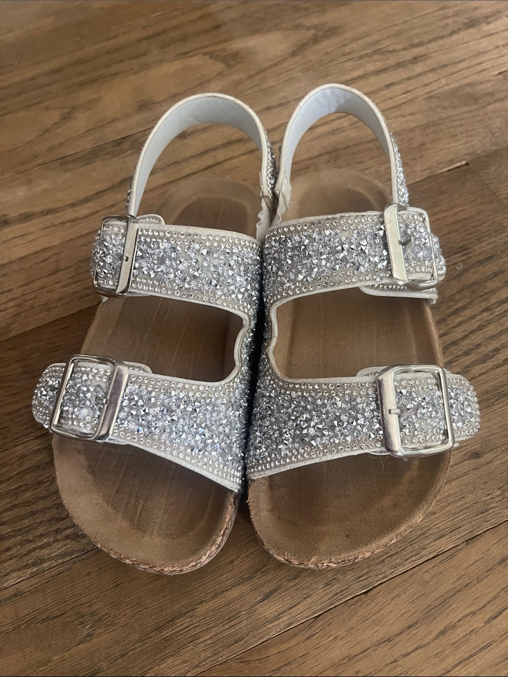 Sparkle Silver Kids' Sandals with Buckle Straps Velcro girls 11